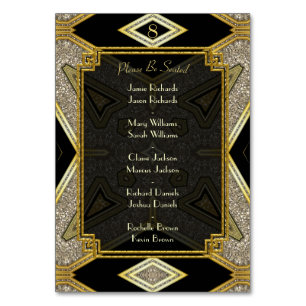 Art Deco Gold Schwarz Hochzeit Tisch Nummer & Name Tischnummer