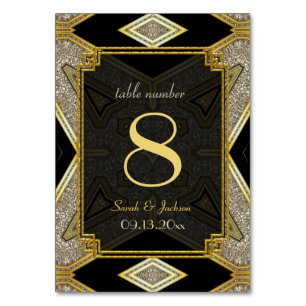 Art Deco Gold Schwarz Hochzeit Tischnummer Karte