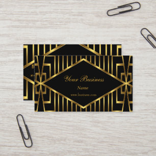 Art Deco Gold Schwarz Streifen Elegant Klassisch 2 Visitenkarte