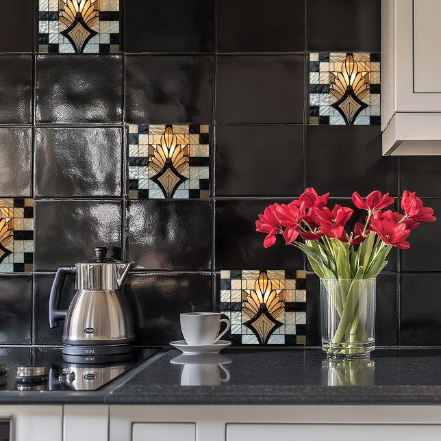 Art Deco Gold Schwarz-weißer Lüfter Fliese (Von Creator hochgeladen)