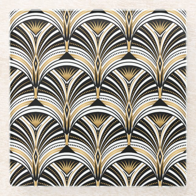Art Deco Gold Schwarze Elegante Glasuntersetzer (Vorderseite)