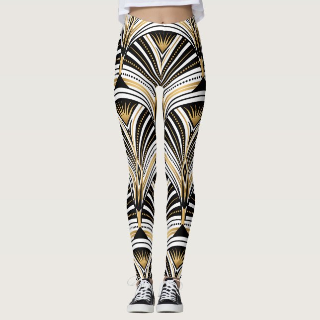 Art Deco Gold Schwarze Elegante Leggings (Vorderseite)