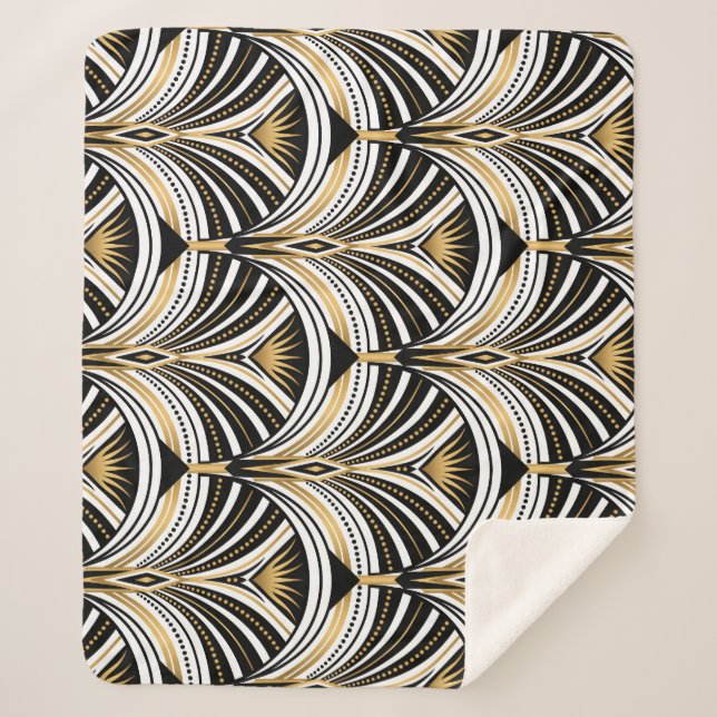 Art Deco Gold Schwarze Elegante Sherpadecke (Vorderseite)