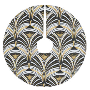 Art Deco Gold Schwarze Eleganz: Brüllende Zwanzige Polyester Weihnachtsbaumdecke