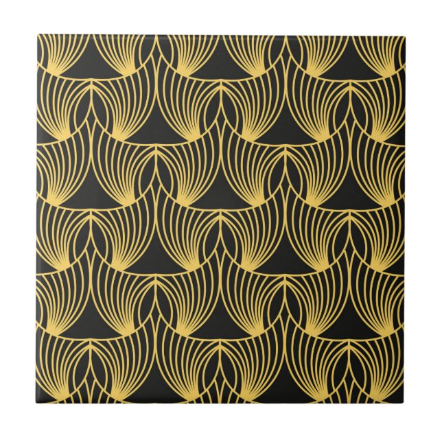 Art Deco Gold schwarze Fliesen Muster (Vorderseite)