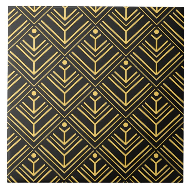 Art Deco Gold schwarze Fliesen Muster (Vorderseite)