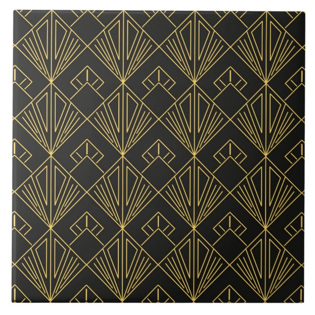 Art Deco Gold schwarze Fliesen Muster (Vorderseite)