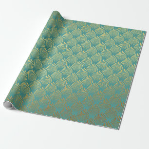 Art Deco Gold Seashells Minze Green Vip Yacht Club Geschenkpapier