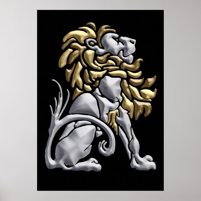Art Deco Gold & Silver Lion Poster (Vorne)