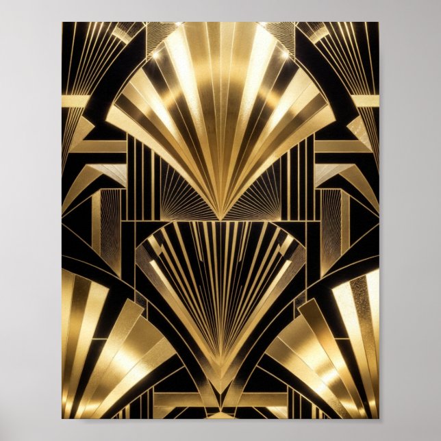 Art Deco Gold Sunburst Black Gold Geometric Luxury Poster (Vorne)