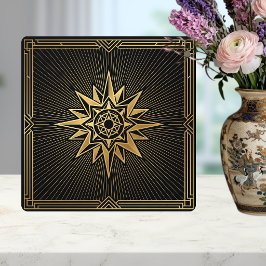 Art Deco Gold Sunburst Compass Graphic Black   Fliese