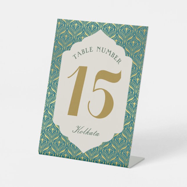 Art Deco Gold Tischnummer Sockelschild (Vorderseite)