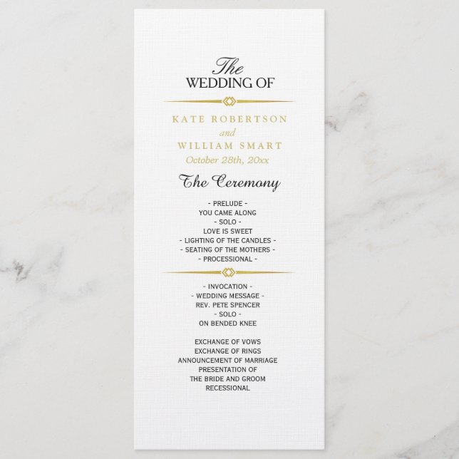 ART DECO GOLD TRENNELEMENTE Hochzeitsprogramm Programm (Vorderseite)