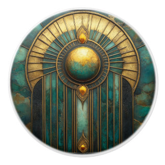 Art Deco Gold Türkis Abstrakt leuchtende Sonne Keramikknauf