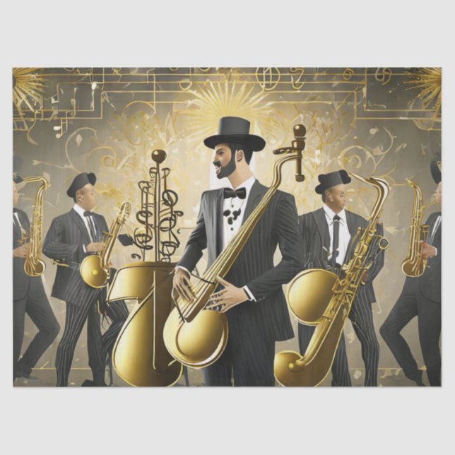 Art Deco Gold und Black Jazz Band Seidenpapier (Vorderseite)