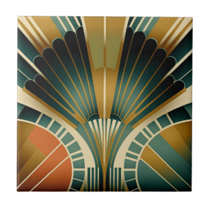 Art Deco: Gold und grüne Lüfter Fliese