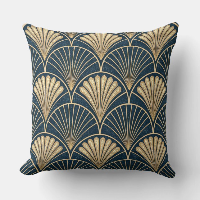 Art Deco Gold und Navy  Kissen (Vorderseite)