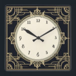 Art Deco Gold und Schwarz-Quadrat-Rahmen Quadratische Wanduhr<br><div class="desc">Art Deko Uhr,  Jugendstil Uhr,  Gold und Schwarz,  1920er Jahre Platz,  stilvolle 1920er Stil, Retro Vintag antike, altmodische extravagant, Imitate Golden Line Art, einfache minimalistische Quadrat Uhr, minimales elegantes Design</div>