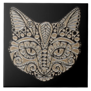 Art Deco Gold und schwarze ägyptische Katzenfigur Fliese