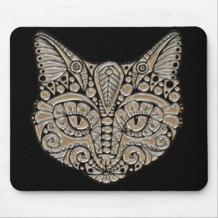 Art Deco Gold und schwarze ägyptische Katzenfigur Mousepad
