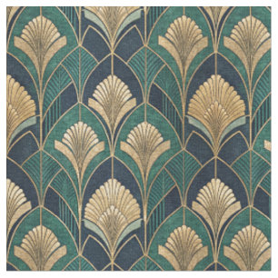 Art Deco Gold- und Türkisgeometrisches abstraktes Stoff