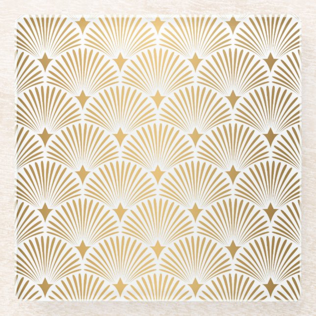 Art Déco: Gold-Weiß-Eleganz. Glasuntersetzer (Vorderseite)
