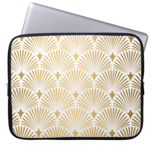 Art Déco: Gold-Weiß-Eleganz. Laptopschutzhülle