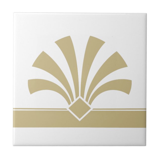 Art Deco Gold White Geometric Blume Element 06 Fliese (Vorderseite)