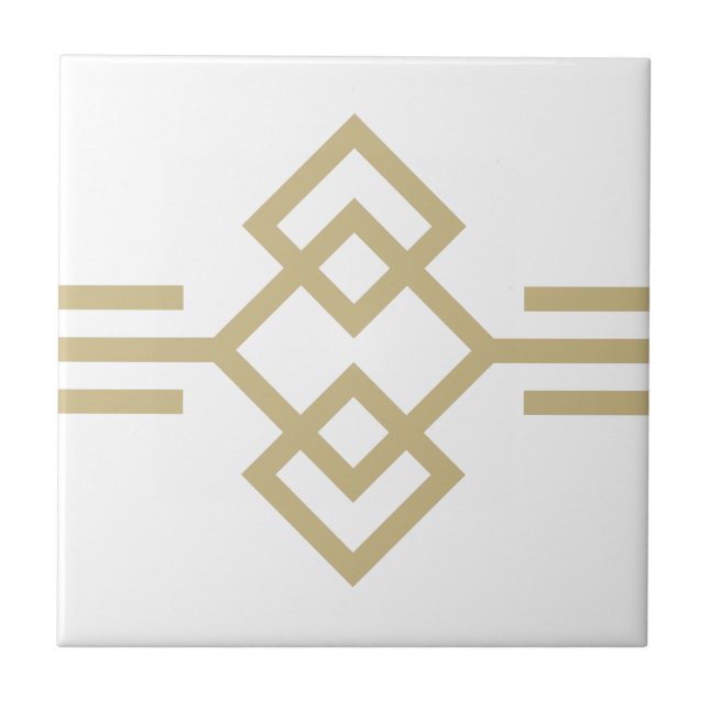 Art Deco Gold White Simple Geometric Border 03 Fliese (Vorderseite)