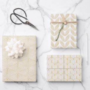 Art Deco Gold & White Wrapping Paper Blatt Set