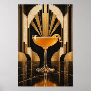 Art Deco Golden Cocktail – Schwarzer und goldener Poster