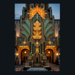 Art Deco Golden Crown Monument Architektur Poster<br><div class="desc">Ein majestätisches Art Deco-Denkmal mit gestapelten goldenen Kronen,  bekrönt von einer strahlenden Sonne. Dieses architektonische Meisterwerk fängt den opulenten "Empire State"-Stil der 1920er Jahre ein.</div>