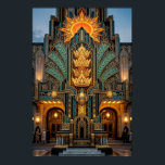 Art Deco Golden Crown Monument Architektur Poster<br><div class="desc">Ein majestätisches Art Deco-Denkmal mit gestapelten goldenen Kronen,  bekrönt von einer strahlenden Sonne. Dieses architektonische Meisterwerk fängt den opulenten "Empire State"-Stil der 1920er Jahre ein.</div>