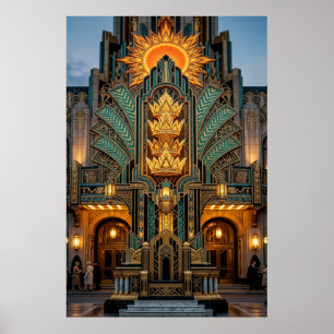 Art Deco Golden Crown Monument Architektur Poster