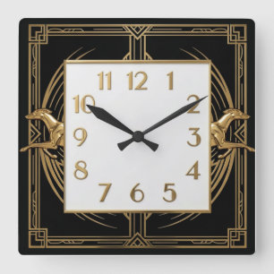 Art Deco Golden Dog Quadratische Wanduhr