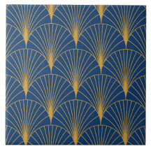 Art Deco Golden Geometric Fans auf blauem Navy