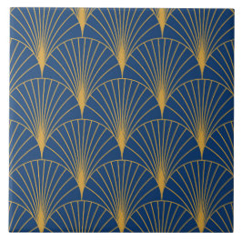 Art Deco Golden Geometric Fans auf blauem Navy Fliese