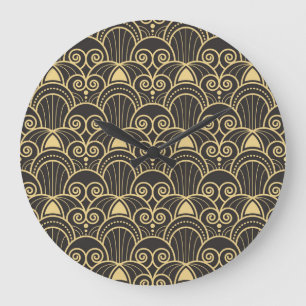 Art Deco: Golden geometrische Fliesen. Große Wanduhr