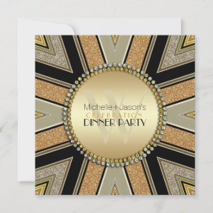 Art Deco Golden Glitzer Abendessen Party Einladung