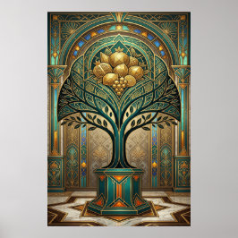 Art Deco Golden Harvest Obstbaum Gold Türkis Poste Poster