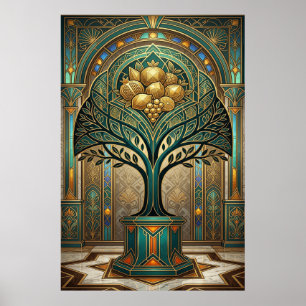 Art Deco Golden Harvest Obstbaum Gold Türkis Poste Poster