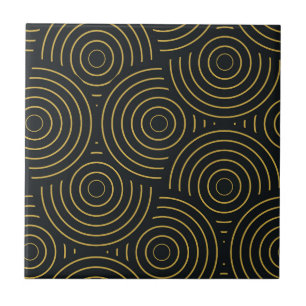 Art Deco Golden Overlapping Circles - Schwarz Fliese