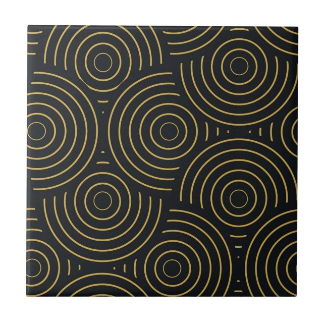 Art Deco Golden Overlapping Circles - Schwarz Fliese (Vorderseite)