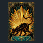 Art Deco Golden Radiance Schwarze Katzenwandkunst Poster<br><div class="desc">Eine schlanke schwarze Katze reckt sich elegant vor einer prächtigen goldenen Sonne. Mit scharfen geometrischen Strahlen und einem tiefen tealfarbenen Marmorsockel bringt dieses Meisterwerk aus den 1920er Jahren eine kühne architektonische Energie in jeden modernen Innenraum oder jede Galerie-Wand.</div>