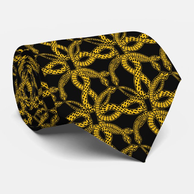 Art Deco Golden Snake Pattern  Krawatte (Gerollt)