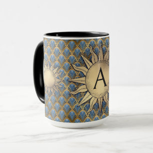 Art Deco Golden Sun & Initial Tasse