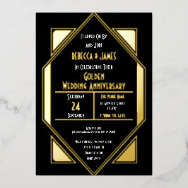 Art Deco Golden Wedding Anniversary Schwarzes Gold Folieneinladung