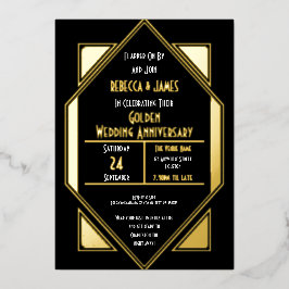 Art Deco Golden Wedding Anniversary Schwarzes Gold Folieneinladung
