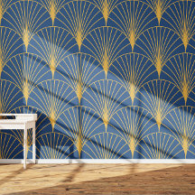 Art Deco Goldene Geometrische Fächer auf Navy Blau