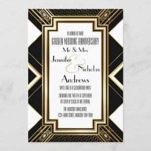 Art Deco Goldene Hochzeit Einladung
